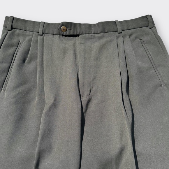 PERRY ELLIS PORTFOLIO Classic Fit Double Pleated Cuffed Dress Pant Taupe 36x30 - Picture 10 of 12